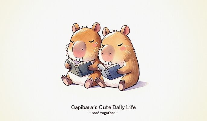 PSD 동물 캐릭터 커플 백그라운드 일러스트 들기 앉기 타이포그라피 사람없음 일상 책 독서 갈색 귀여움 눈감음 잠 카피바라 일러캐릭터 문자 컬러 컨셉 관계 모션 초식동물 라이프 설치류 파일형식