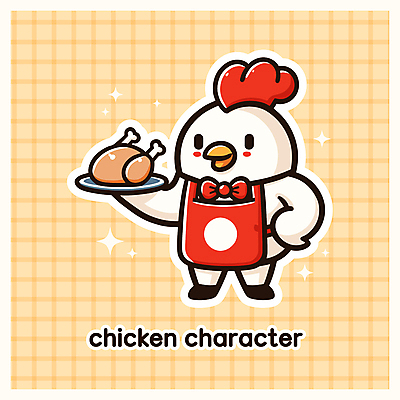 캐릭터 접시 행복 허리손 일러스트 요리 미소 들기 사람없음 반짝임 노란색 요리사 치킨 앞치마 닭캐릭터 격자 닭벼슬 일러캐릭터 AI파일 직업 식기 감정 컬러 동물캐릭터 포즈 무늬 모션 표정 닭 닭고기요리 파일형식 벡터