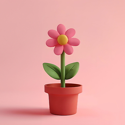 PSD 편집이미지 꽃 화분 분홍색 잎 사람없음 3D 봄 오브젝트 점토 편집3D 식물 계절 컬러 디지털합성 파일형식