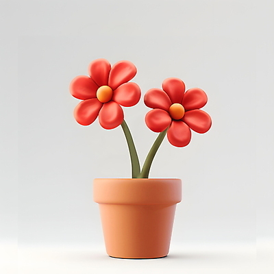 PSD 편집이미지 꽃 화분 사람없음 빨간색 3D 봄 오브젝트 점토 편집3D 식물 계절 컬러 디지털합성 파일형식