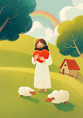 JPG 전신 나무 구름 남자 포스터 백그라운드 무지개 일러스트 안기 하늘 주택 한명 풍경 잔디 초원 성인 초록색 눈감음 천주교 하트 양 예수 하나님 성경학교 여름성경학교 후광 성인남자한명만 국내일러스트 AI일러스트 AI콘텐츠 자연요소 모양 식물 1 기독교 종교 컬러 포유류 학교 모션 사람 건물 빛 신_종교 남자한명만 성인남자만 파일형식 여름_계절