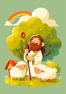 JPG 전신 나무 구름 남자 포스터 백그라운드 무지개 일러스트 지팡이 하늘 주택 한명 서기 미소 들기 풍경 잔디 초원 성인 초록색 천주교 양 예수 하나님 성경학교 여름성경학교 성인남자한명만 국내일러스트 AI일러스트 AI콘텐츠 자연요소 식물 1 기독교 종교 컬러 포유류 학교 모션 표정 사람 건물 신_종교 남자한명만 성인남자만 파일형식 여름_계절