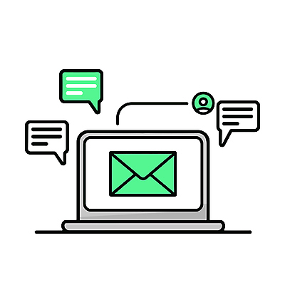 아이콘 말풍선 비즈니스 커뮤니케이션 사람없음 초록색 노트북 이메일 스마트 라인아이콘 편지지 프로필 상호작용 2D아이콘 AI파일 컬러 컨셉 전자제품 편지 파일형식 벡터