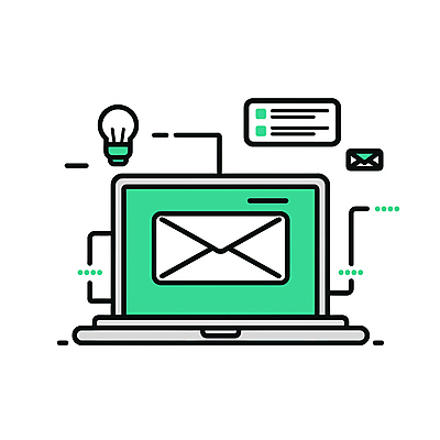 아이콘 비즈니스 전구 커뮤니케이션 사람없음 초록색 노트북 작업 이메일 스마트 라인아이콘 편지지 인터페이스 2D아이콘 AI파일 컬러 컨셉 전자제품 편지 파일형식 벡터