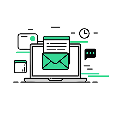 아이콘 시계 말풍선 비즈니스 커뮤니케이션 사람없음 초록색 노트북 메시지 이메일 스마트 알림 라인아이콘 편지지 수신 2D아이콘 AI파일 컬러 컨셉 전자제품 편지 파일형식 벡터