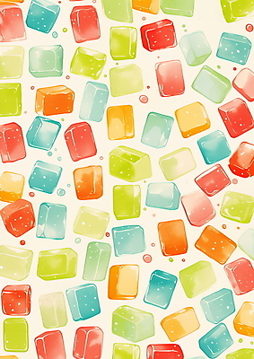 JPG 디자인 행복 패턴 일러스트 밝음 사람없음 여름 컬러풀 사각형 큐브 젤리 파스텔톤 키치 국내일러스트 AI일러스트 AI콘텐츠 도형 계절 감정 컬러 컨셉 무늬 디저트 파일형식