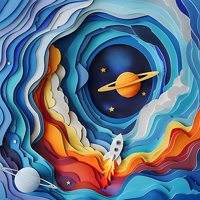 JPG 구름 편집이미지 하늘색 불꽃 사람없음 로켓 탐험 비행 화려 페이퍼아트 발사 우주선 질감 색종이 우주여행 토성 편집실사 AI포토 AI콘텐츠 자연요소 종이 여행 컨셉 불 파란색 우주 행성 CG 파일형식