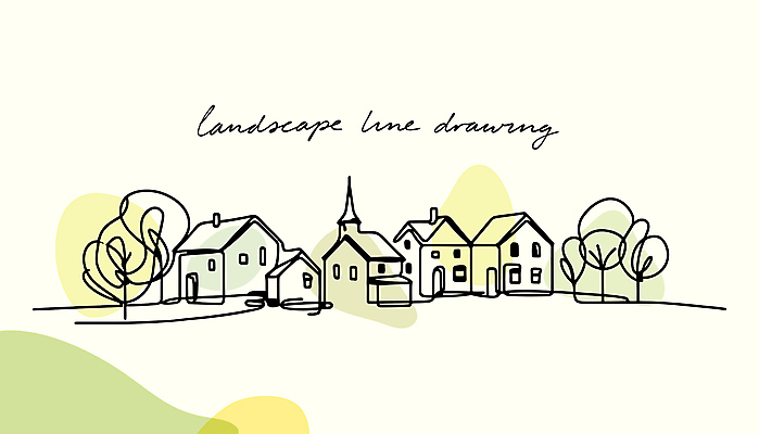 나무 디자인 라인일러스트 일러스트 주택 풍경 사람없음 초록색 평화 마을 라인아트 국내일러스트 AI파일 식물 선 컬러 컨셉 건물 파일형식 벡터