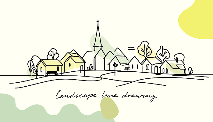 나무 디자인 라인일러스트 일러스트 주택 풍경 사람없음 초록색 평화 마을 라인아트 국내일러스트 AI파일 식물 선 컬러 컨셉 건물 파일형식 벡터