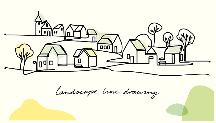 나무 디자인 라인일러스트 일러스트 주택 풍경 사람없음 초록색 평화 마을 라인아트 국내일러스트 AI파일 식물 선 컬러 컨셉 건물 파일형식 벡터