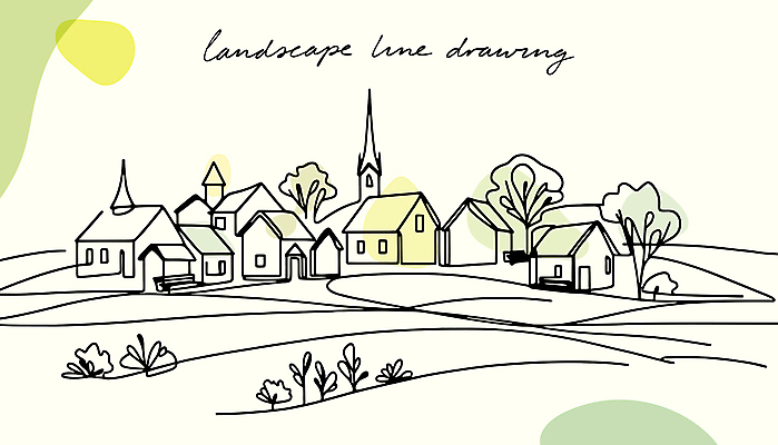 나무 디자인 라인일러스트 일러스트 주택 풍경 사람없음 초록색 평화 마을 라인아트 국내일러스트 AI파일 식물 선 컬러 컨셉 건물 파일형식 벡터