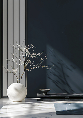 JPG 편집이미지 그릇 화분 꽃나무 그림자 사람없음 파란색 인테리어 햇빛 공간 오브젝트 대리석 감성 카피스페이스 편집실사 AI포토 AI콘텐츠 나무 식기 디자인 꽃 컬러 컨셉 재료 태양 공백 CG 파일형식