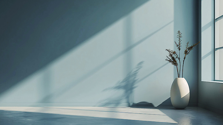 JPG 편집이미지 화분 화초 창문 그림자 사람없음 파란색 인테리어 햇빛 공간 오브젝트 감성 카피스페이스 편집실사 AI포토 AI콘텐츠 식물 디자인 컬러 컨셉 태양 공백 CG 파일형식