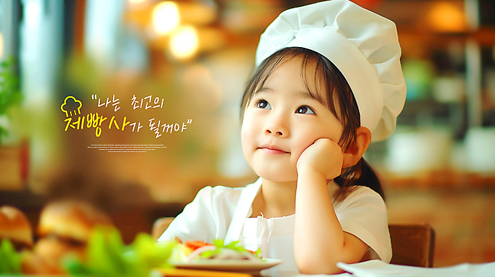 PSD 편집이미지 여자 어린이 백그라운드 미래 요리사모자 한명 미소 소녀 상반신 타이포그라피 턱괴기 꿈 빵집 즐거움 빵모자 제빵사 의료성형뷰티 소녀한명만 이미지편집 직업 문자 모자_잡화 1 감정 컨셉 모션 표정 사람 상점 요리사 여자한명만 소녀만 파일형식