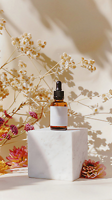 JPG 편집이미지 꽃 자연 그림자 사람없음 분위기 오일 병 스포이트 향기 아로마 단상 편집실사 AI포토 AI콘텐츠 식물 식기 음식 컨셉 화장품 CG 생태계 냄새 피펫 파일형식