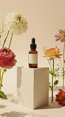 JPG 편집이미지 꽃 자연 그림자 사람없음 분위기 오일 병 스포이트 향기 아로마 단상 편집실사 AI포토 AI콘텐츠 식물 식기 음식 컨셉 화장품 CG 생태계 냄새 피펫 파일형식