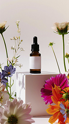 JPG 편집이미지 꽃 자연 그림자 사람없음 분위기 오일 병 스포이트 향기 아로마 단상 편집실사 AI포토 AI콘텐츠 식물 식기 음식 컨셉 화장품 CG 생태계 냄새 피펫 파일형식