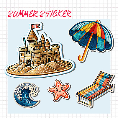 PSD 편집이미지 파도 스티커 우산 휴가 불가사리 표정 사람없음 여름 깃발 파라솔 즐거움 휴양지 질감 선베드 모래성 엘리먼트 와펜 이미지편집 계절 감정 모래 바다 의자 극피동물 장소 파일형식