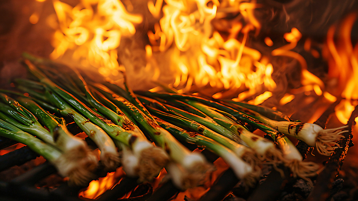 JPG 편집이미지 음식 불 요리 사람없음 뜨거움 그릴 굽기 디지털합성 대파 스페인요리 칼솟타다 편집실사 AI포토 AI콘텐츠 자연요소 주방용품 스페인 구이 CG 파 스페인음식 파일형식