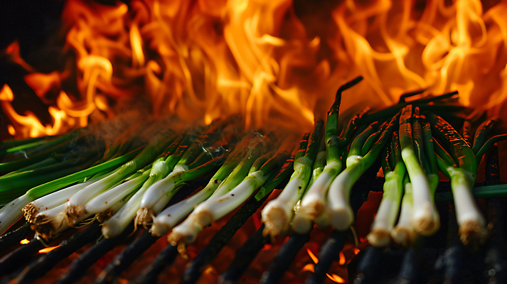 JPG 편집이미지 음식 불 요리 사람없음 뜨거움 그릴 굽기 디지털합성 대파 스페인요리 칼솟타다 편집실사 AI포토 AI콘텐츠 자연요소 주방용품 스페인 구이 CG 파 스페인음식 파일형식