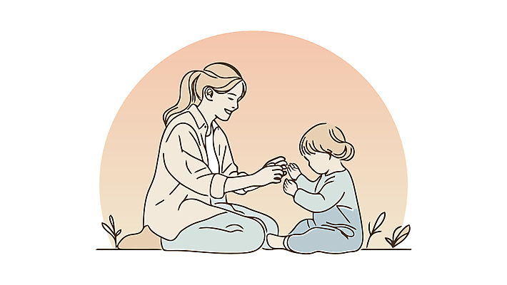 전신 식물 여자 남자 어린이 일러스트 놀이 엄마 미소 앉기 소년 성인 두명 마주보기 눈감음 육아 풀잎 돌봄 국내일러스트 AI파일 잎 가족 모션 표정 사람 풀_식물 파일형식 벡터