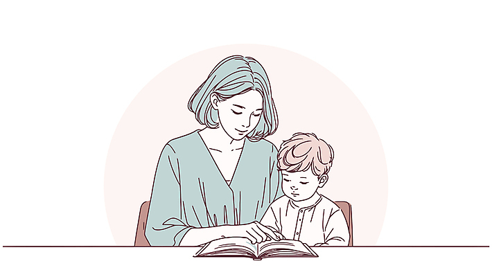 여자 남자 어린이 의자 일러스트 놀이 엄마 앉기 소년 상반신 성인 두명 책 독서 육아 읽기 돌봄 국내일러스트 AI파일 가구 가족 모션 사람 파일형식 벡터