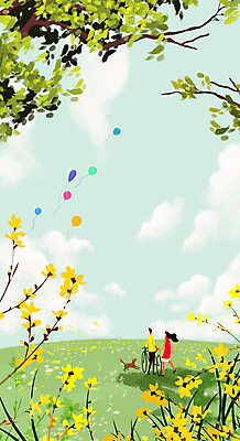 PSD 나무 구름 커플 여자 남자 데이트 일러스트 하늘 나뭇잎 성인 두명 자전거 강아지 개나리 언덕 풍선 성인만 봄배경 국내일러스트 자연요소 식물 꽃 백그라운드 잎 관계 사람 반려동물 바이크 봄 개 파일형식