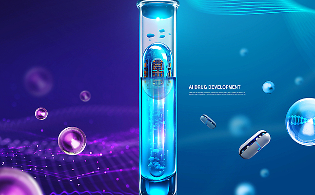 PSD 편집이미지 과학 의학 사람없음 파란색 알약 원형 DNA 스마트 플라스크 시험관 개발 바이오 분자구조 AI_인공지능 이미지편집 도형 컬러 컨셉 실험기구 약 생명공학 파일형식