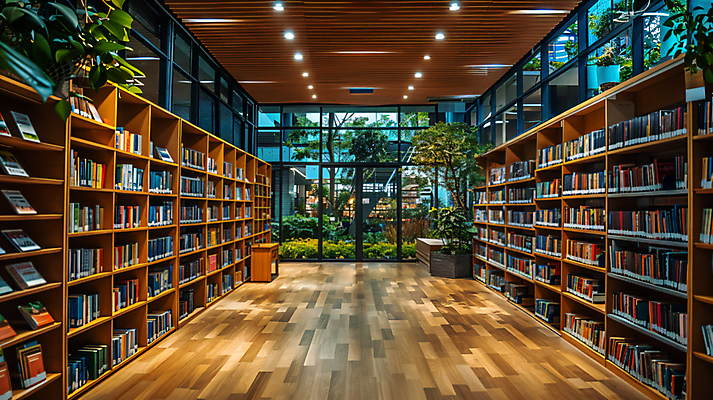 JPG 식물 편집이미지 학생 조명 책장 실내 사람없음 책 독서 문 도서관 디지털합성 창의력 편집실사 AI포토 AI콘텐츠 교육 가구 내부 CG 파일형식
