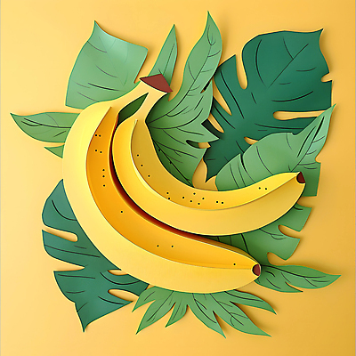 JPG 편집이미지 종이 잎 바나나 사람없음 여름 페이퍼아트 열대과일 몬스테라 편집실사 AI포토 AI콘텐츠 식물 계절 과일 CG 파일형식