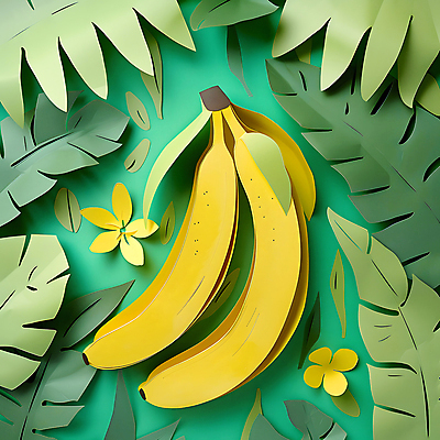 JPG 편집이미지 종이 잎 바나나 사람없음 여름 페이퍼아트 열대과일 몬스테라 편집실사 AI포토 AI콘텐츠 식물 계절 과일 CG 파일형식