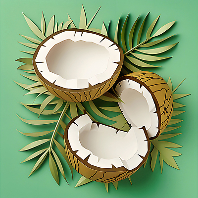 JPG 편집이미지 종이 잎 단면 사람없음 여름 페이퍼아트 열대과일 코코넛 몬스테라 편집실사 AI포토 AI콘텐츠 식물 계절 과일 CG 파일형식