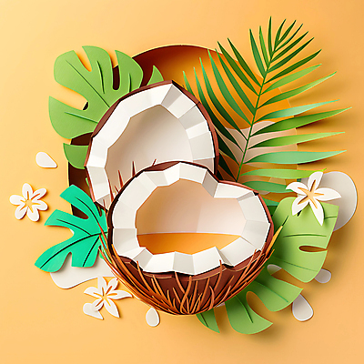 JPG 편집이미지 종이 잎 단면 사람없음 여름 페이퍼아트 열대과일 코코넛 몬스테라 편집실사 AI포토 AI콘텐츠 식물 계절 과일 CG 파일형식