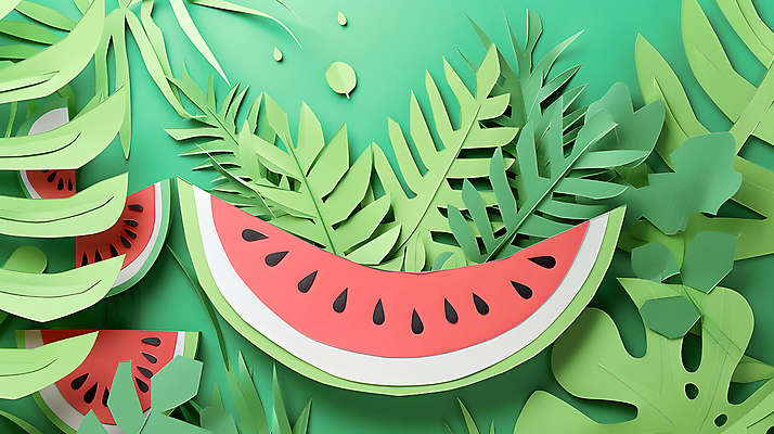 JPG 편집이미지 종이 잎 단면 수박 사람없음 여름 페이퍼아트 몬스테라 편집실사 AI포토 AI콘텐츠 식물 계절 과일 CG 파일형식