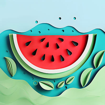 JPG 편집이미지 종이 잎 단면 수박 사람없음 여름 페이퍼아트 몬스테라 편집실사 AI포토 AI콘텐츠 식물 계절 과일 CG 파일형식