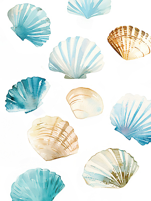 JPG 바다 패턴 일러스트 자연 조개 수채화 사람없음 여름 조개껍데기 시원함 질감 국내일러스트 AI일러스트 AI콘텐츠 계절 무늬 어패류 생태계 파일형식