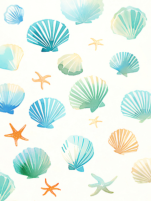 JPG 바다 패턴 일러스트 자연 조개 수채화 불가사리 사람없음 여름 조개껍데기 시원함 질감 국내일러스트 AI일러스트 AI콘텐츠 계절 무늬 어패류 극피동물 생태계 파일형식