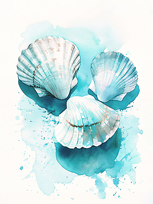 JPG 바다 일러스트 자연 조개 수채화 사람없음 여름 조개껍데기 시원함 질감 청량 국내일러스트 AI일러스트 AI콘텐츠 계절 어패류 생태계 파일형식