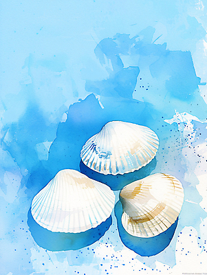 JPG 바다 일러스트 자연 조개 수채화 사람없음 여름 조개껍데기 시원함 질감 청량 국내일러스트 AI일러스트 AI콘텐츠 계절 어패류 생태계 파일형식