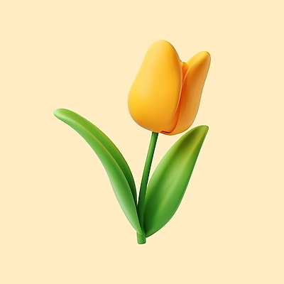 PSD 편집이미지 꽃잎 잎 사람없음 노란색 3D 튤립 개화 편집3D 식물 꽃 컬러 디지털합성 파일형식