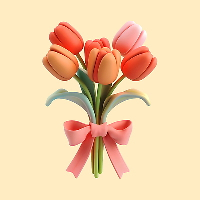PSD 편집이미지 꽃잎 리본 꽃다발 잎 사람없음 빨간색 3D 튤립 개화 편집3D 식물 꽃 컬러 디지털합성 파일형식