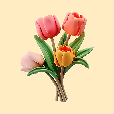 PSD 편집이미지 꽃잎 분홍색 꽃다발 잎 사람없음 3D 튤립 개화 편집3D 식물 꽃 컬러 디지털합성 파일형식