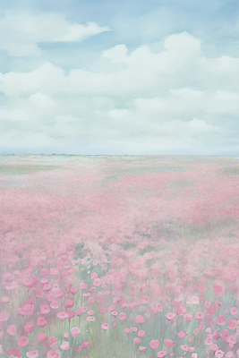 JPG 구름 분홍색 백그라운드 일러스트 자연 하늘 붓터치 수채화 풍경 초원 사람없음 들꽃 질감 감성 파스텔 국내일러스트 AI일러스트 AI콘텐츠 자연요소 꽃 컬러 컨셉 학용품 생태계 파일형식