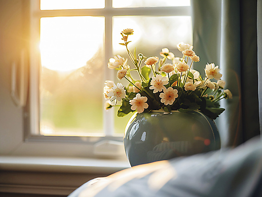 JPG 편집이미지 꽃 화분 백그라운드 창문 실내 사람없음 빛 인테리어 봄 공간 커튼 우아함 천 편집실사 AI포토 AI콘텐츠 식물 디자인 계절 컨셉 내부 직물 CG 파일형식