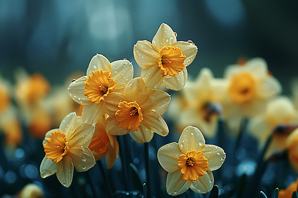 JPG 식물 편집이미지 백그라운드 자연 풍경 사람없음 노란색 물방울 화려 디지털합성 수선화 편집실사 AI포토 AI콘텐츠 꽃 컬러 컨셉 CG 생태계 파일형식