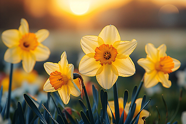 JPG 식물 편집이미지 백그라운드 자연 풍경 사람없음 노란색 노을 화려 디지털합성 수선화 편집실사 AI포토 AI콘텐츠 자연요소 꽃 컬러 컨셉 CG 생태계 파일형식