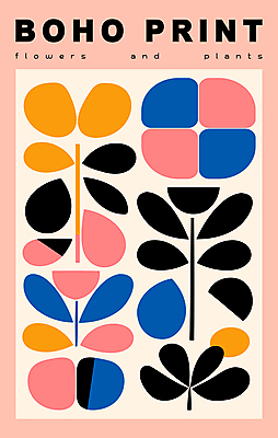 편집이미지 꽃 포스터 분홍색 잎 패턴 추상 미술 사람없음 모던 미니멀 이미지편집 AI파일 식물 컬러 무늬 문화예술 파일형식 벡터