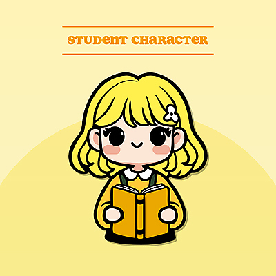 캐릭터 학생 여학생 여자 교육 인물캐릭터 일러스트 청소년 청소년캐릭터 한명 미소 웃음 들기 상반신 책 독서 노란색 머리핀 스마트 읽기 교과서 십대여자한명만 일러캐릭터 AI파일 1 컬러 컨셉 장신구 모션 교재 표정 사람 여자한명만 십대여자만 파일형식 벡터