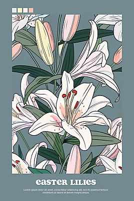 PSD 편집이미지 포스터 분홍색 백그라운드 잎 사람없음 백합 꽃봉오리 청록색 이미지편집 식물 꽃 컬러 파일형식