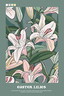 PSD 편집이미지 포스터 분홍색 백그라운드 잎 사람없음 초록색 백합 꽃봉오리 이미지편집 식물 꽃 컬러 파일형식